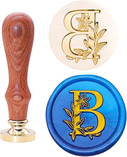 Miniatura 6 de SWANGSA Kit de sello de cera del alfabeto B, elegante sello de sellado de letras florales botánicas con 200 cuentas de cera de sellado (B)