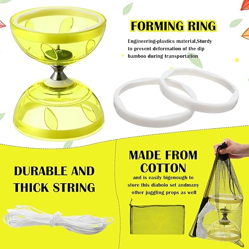 Miniatura 5 de El juego de diábolo chino Yoyo incluye colorido yoyo chino con 2 palitos de diábolo, 1 cuerda y 1 bolsa de red para diversión (amarillo)