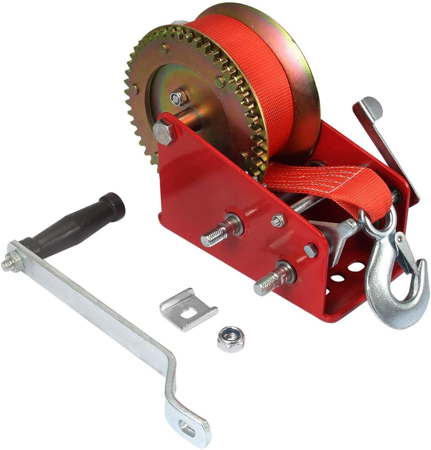 Hand Winch with Hook -3500lbs Gear Hand Crank Straps Winch Hand Crank Manual Boat ATV RV Trailer Heavy Duty Boat Trailer Truck Auto Nylon Strap - (33ft)