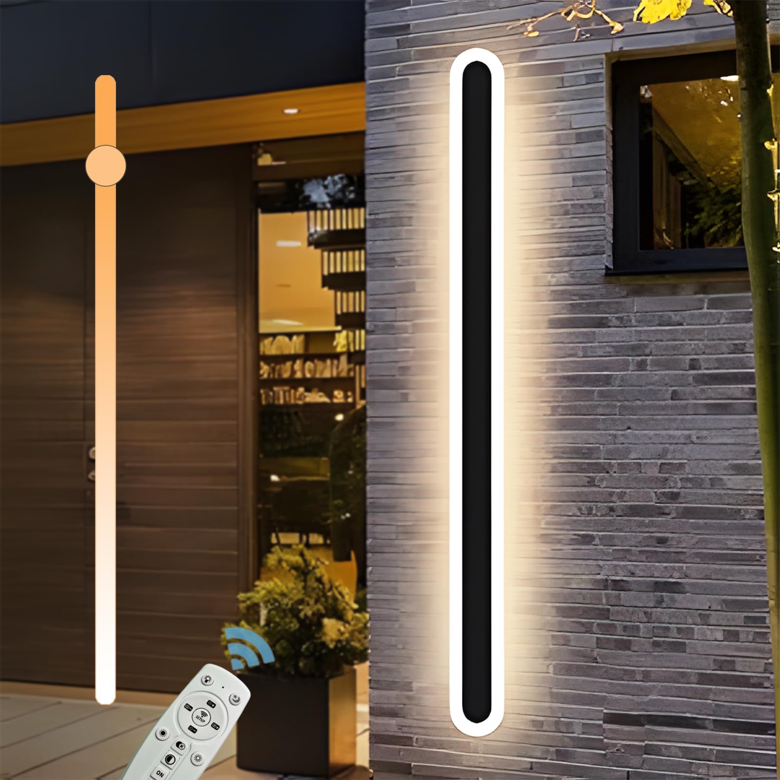 ZTWLEED Wandleuchte Aussen,Dimmbar Außenwandleuchten,LED Wandlampe mit Fernbedienung,Wasserdicht Lange Wandleuchte Schwarz,Acryl Außenlampe für Villa Garten Korridor Außenbalkon