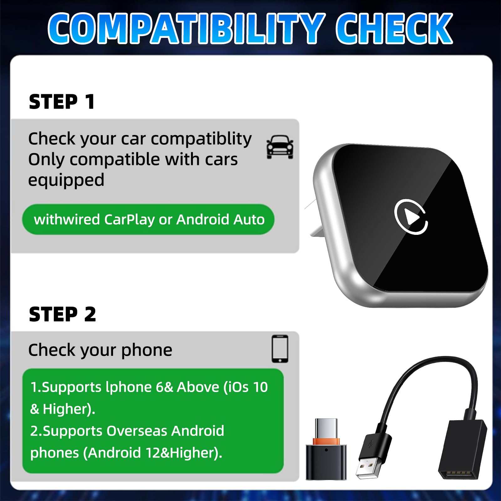 OVVOFPP 2026 Adaptateur CarPlay sans Fil Puce quadricœur 5G sans Latence Filaire-sans Fil prêt à l'emploi,Connexion Rapide et Stable, Compatible avec Les Véhicules Fabriqués Après 2016