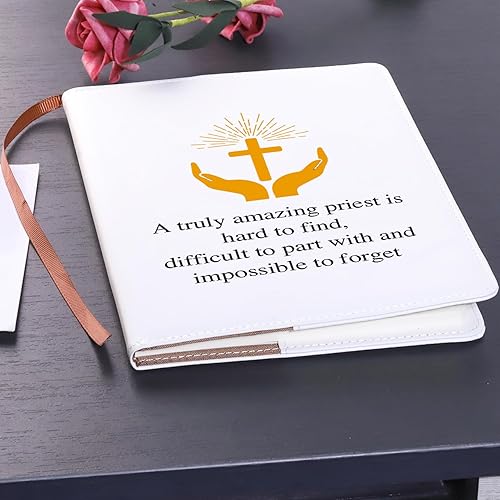 Miniatura 7 de LQRI Catholic Priest Gift Church Priest Notebook Christian Religion Leather Notebook Journal Notebook Religious Gift (beige)