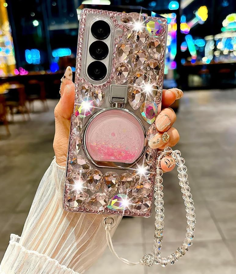 for Samsung Galaxy Z Fold 7 Bling Case Cute Glitter Handmade Phone,Pink image 4