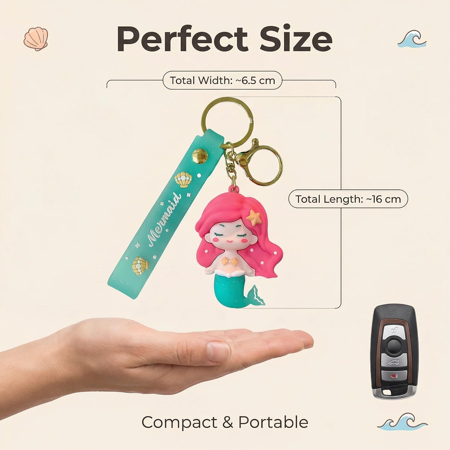 Cute Mermaid Anime Keychain Pendant for Girl,Kawaii Mermaid Keyring Key Purse Handbag Car Charms with Lanyard image 5