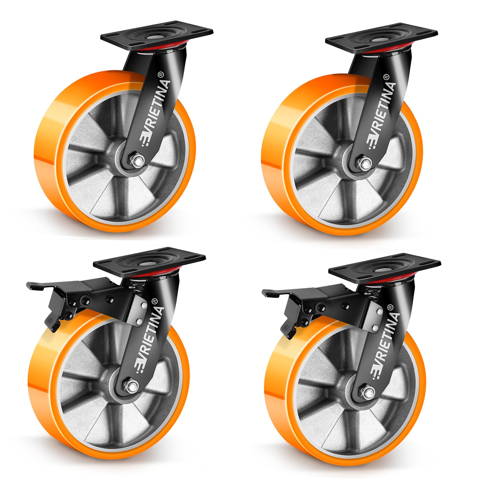 4 ruedas de 200 mm para cargas pesadas con freno, incluye 2 ruedas giratorias con bloqueo y 2 ruedas giratorias, ruedas industriales giratorias 360°, para laboratorios de investigación, instalaciones