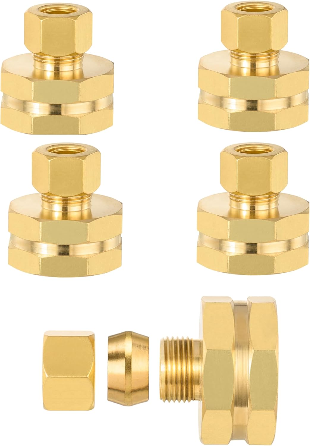 (Pack of 5) EFIELD 3/8" OD Compression x 3/4" FHT Garden Hose Threaded Female Brass Adapter,LF Brass,(HOSE033)