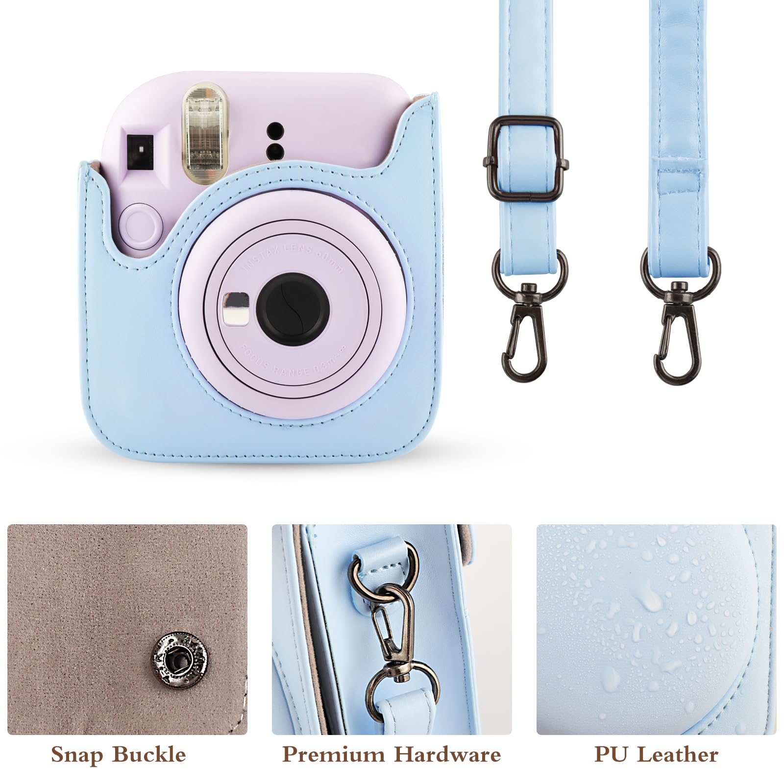 Custodia per Fotocamera Fujifilm Mini 12 in Pelle PU Compatibile Instax Mini, Cielo Blu