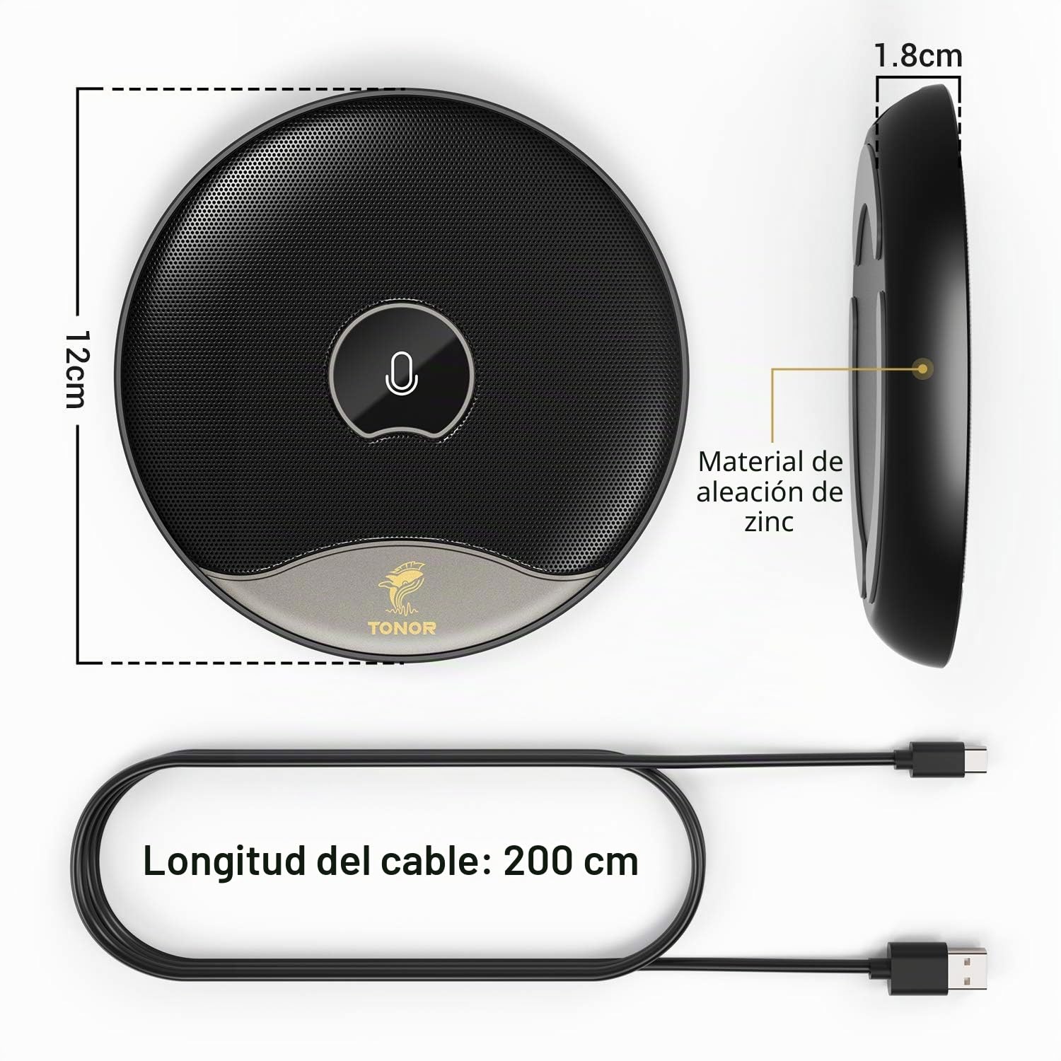 TONOR Micrófono USB para Conferencias, Micrófono de Condensador Omnidireccional para PC con Botón de Silencio para Reuniones/Clases en Línea, Llamadas Zoom, Skype, Conectar y Listo (TM20)