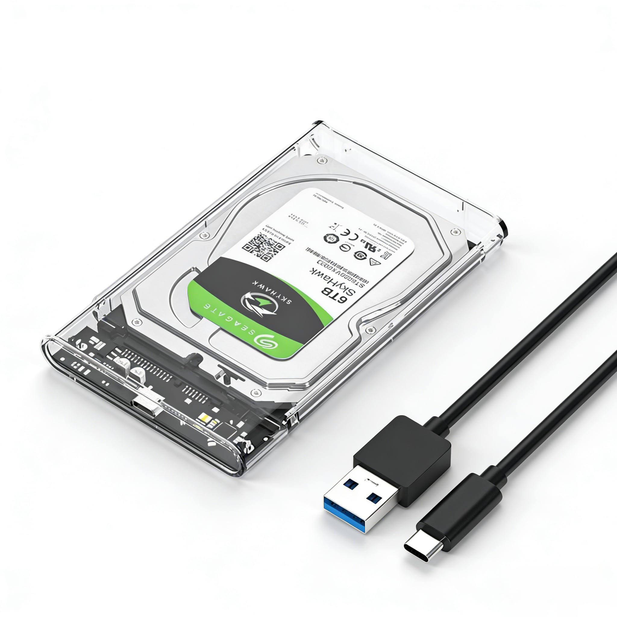 Carcasa disco duro externa de 2.5 pulgadas transparente con transferencia de 5Gbps y soporte UASP 8