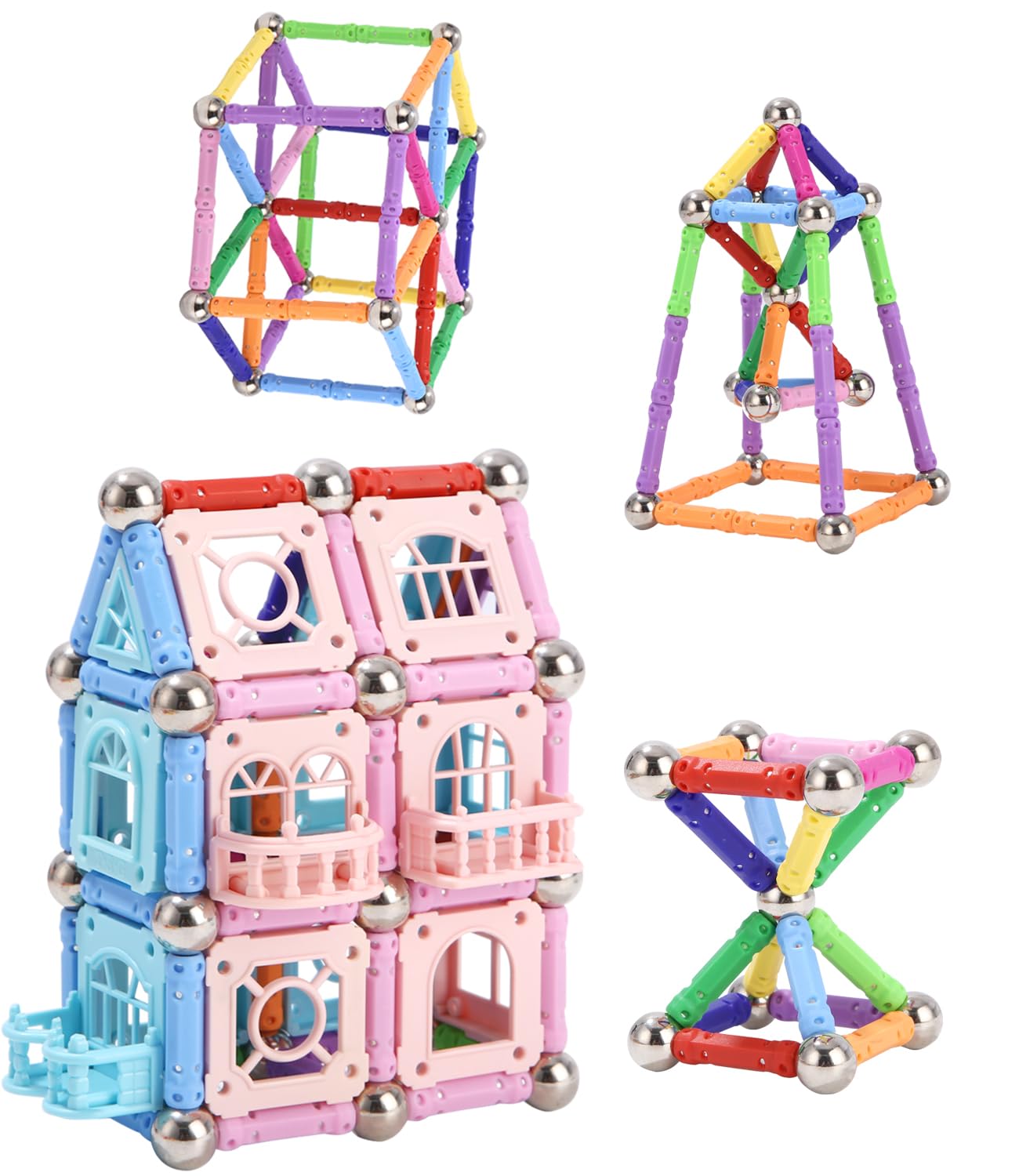 Kureny 328 Unidades de Bloques de construcción magnéticos, Bloques de Construcción Magnéticos Palos,Montessori Juguetes de Construccion Apilables, Rompecabezas 3D con Caja