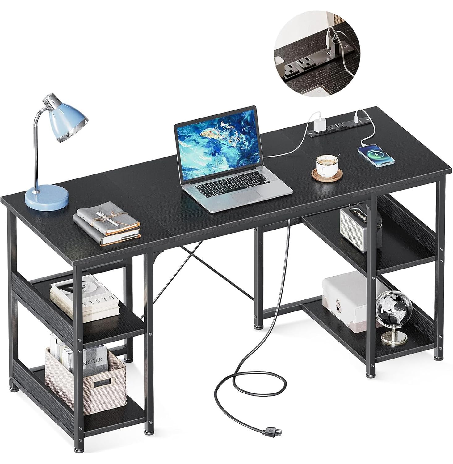 AODK 48 Inch Small Computer Desk with Power Outlets & Type-C, Home Table with Storage Shelves, Student Laptop PC Desks for Small Spaces Home Office