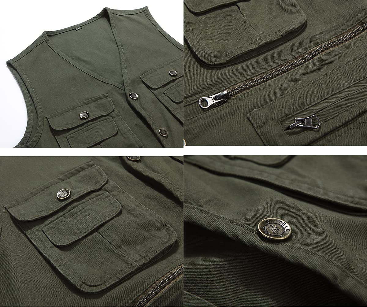 Gilet Senza Maniche Uomo da Pesca Giubbini Gilet da Lavoro con Tasche Giacche Gilet Sportivo per Caccia Viaggio Escursionismo, Verde, XXL