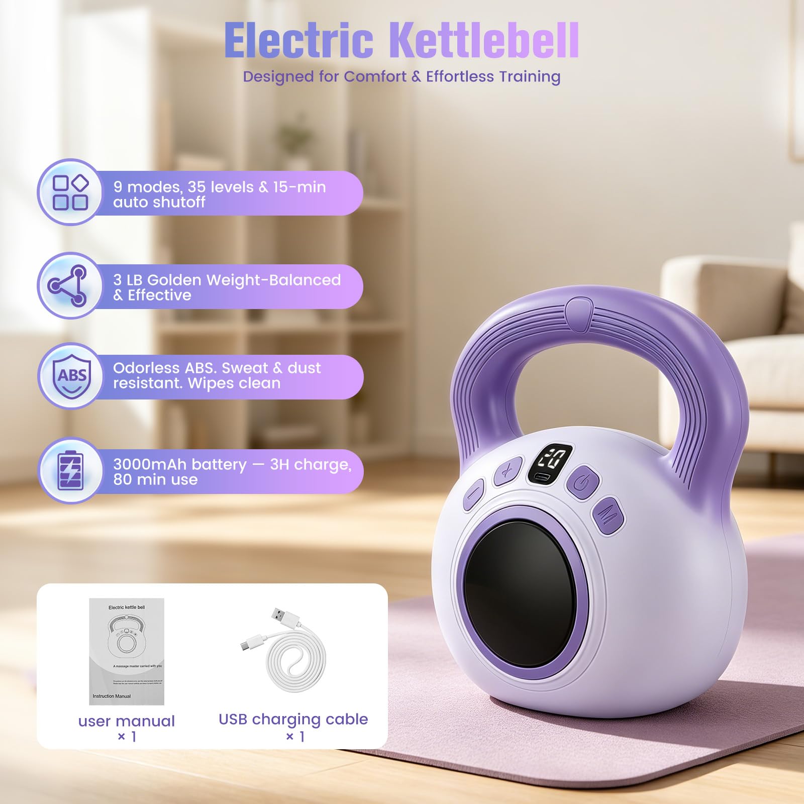 Kettlebell Vibrante Elettrica 9 in 1 da 1,4kg per Donna, 35 Livelli Regolabili con Display LCD, Brucia Grassi, Rimodellamento Corporeo, Drenaggio Linfatico e Miglioramento Circolazione