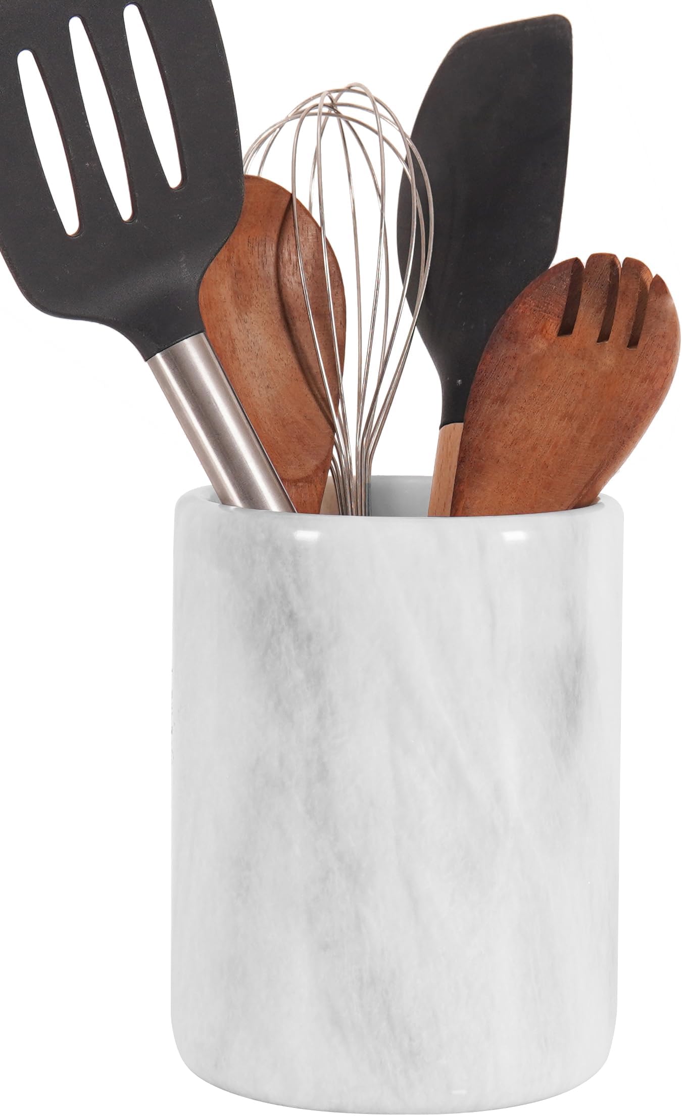 Premium Handmade White Marble Utensil Holder 6.5 Inch Kitchen Countertop Organizer Spoon and Spatula Holder Cooking Utensil Crock Natural Stone Kitchen Caddy Decor