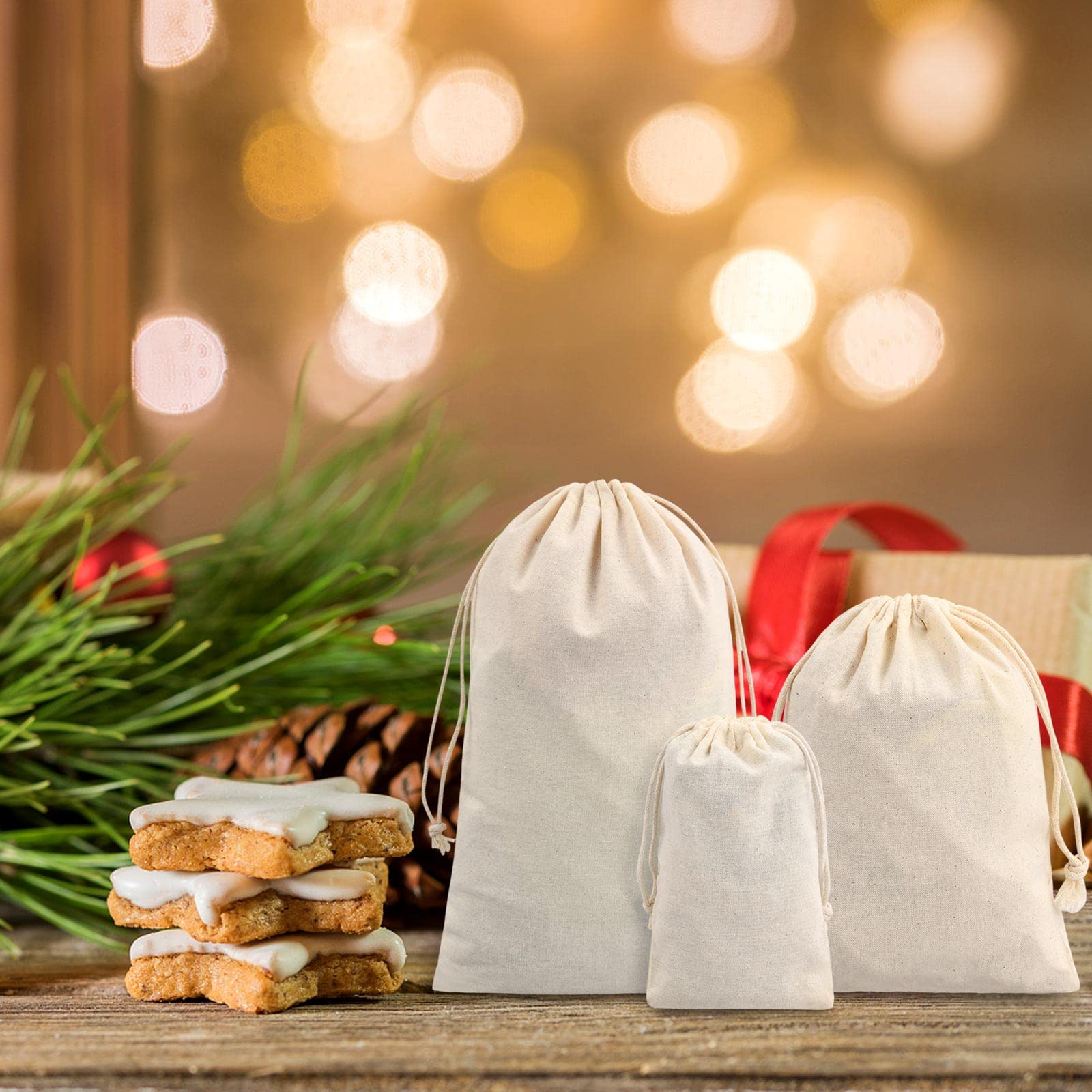 12 Poches à Cordon En Lin Beige, Sac Cadeau à Cordon De Couleur Unie, Sac En Coton Avec Cordon