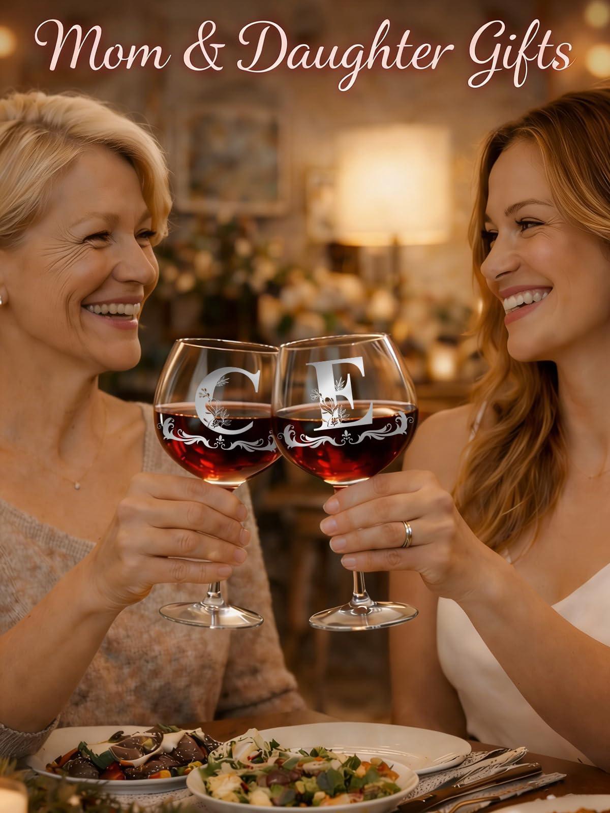 Regalos de monograma personalizados para mujeres, copa de vino personalizada con inicial A-Z, regalos únicos de cumpleaños y Navidad para ella, mamá, esposa, hermana, hija, amiga (letra L)