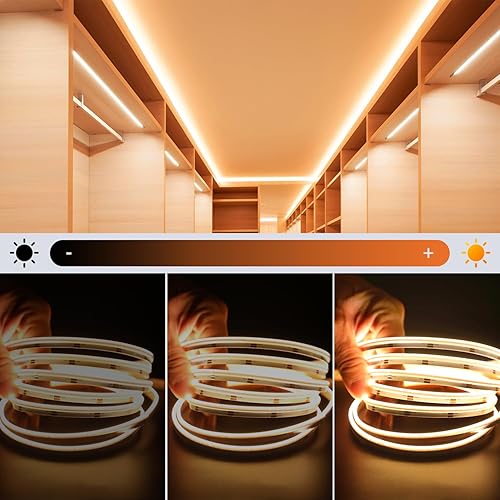 Miniatura 3 de QiGe Tira de luces LED COB emisoras laterales de 16.4 pies16.4 ft, tira de luz LED COB blanca cálida regulable, 24 V 1200 lm CRI90+ 3000K 480LEDsm