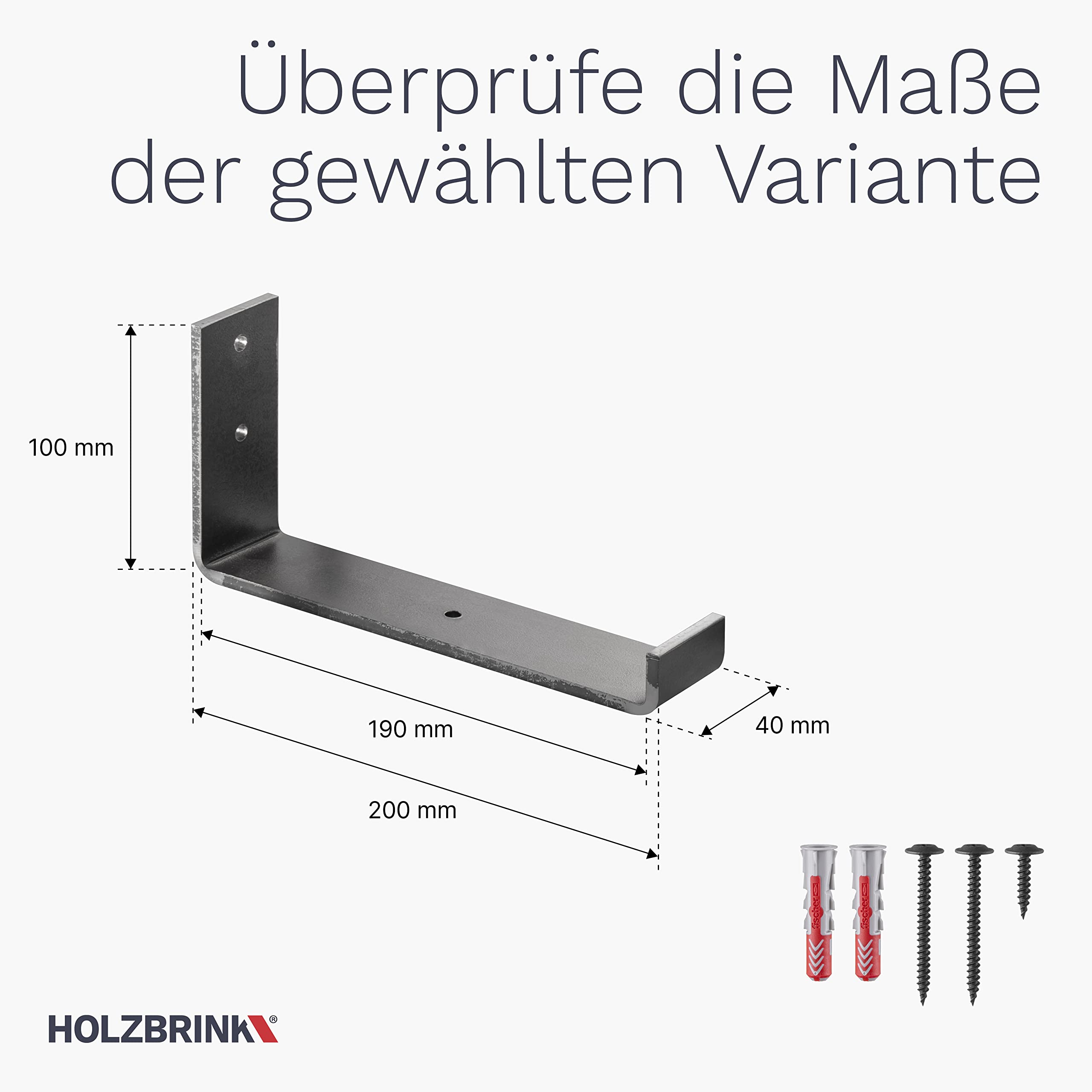 HOLZBRINK Soporte de metal para Estante flotante, Estante para libros, estante de cocina, 200mm, Acero Pulido y Lacado, 4 piezas, HLR-J-200-0000