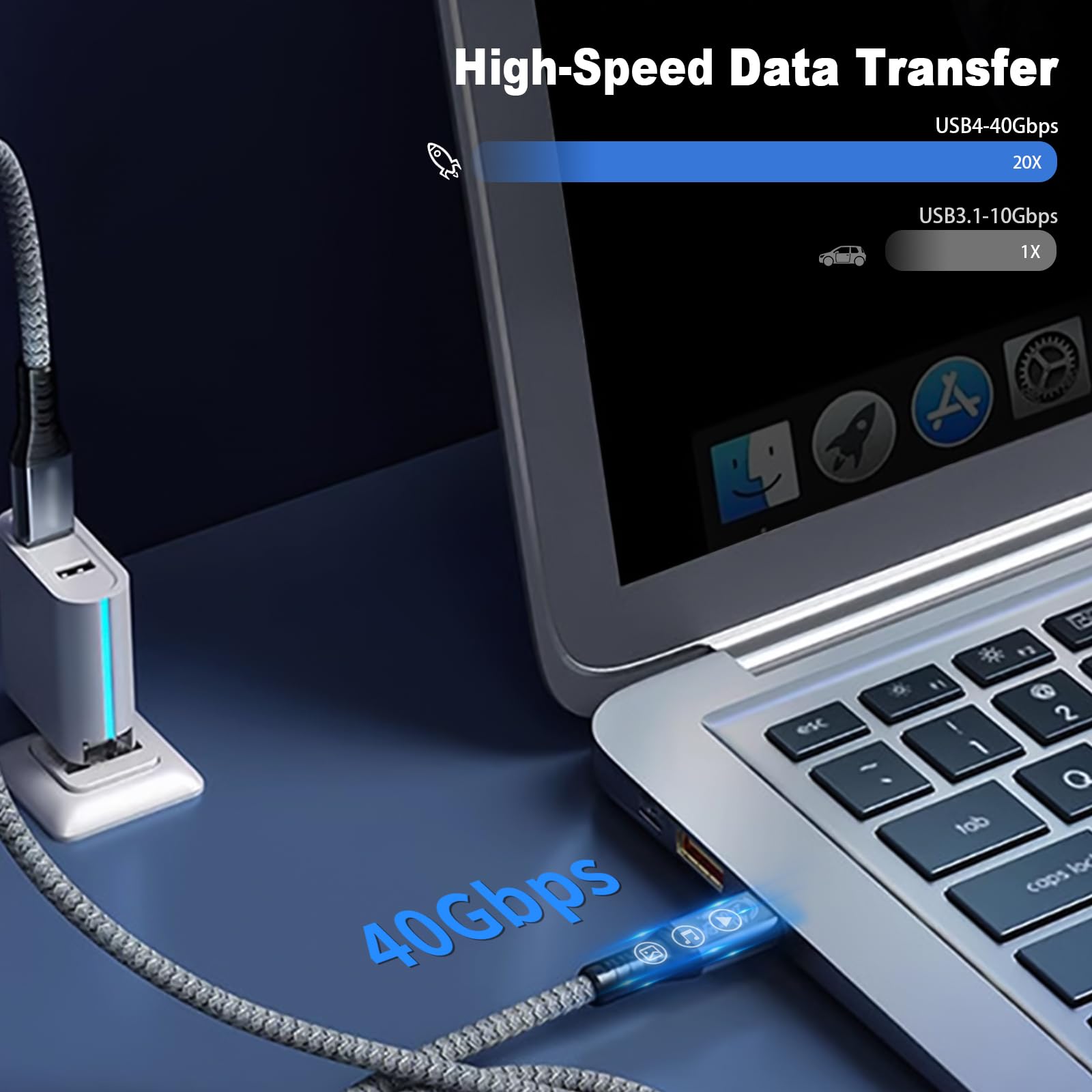 Duttek Câble Thunderbolt 4 de 2 m [240 W/40 Gbit/s/8 K] Câble USB C Thunderbolt, câble USB C mâle vers mâle pour Thunderbolt 4/3, MacBook, iPad, ordinateurs portables, PC (nylon tressé)