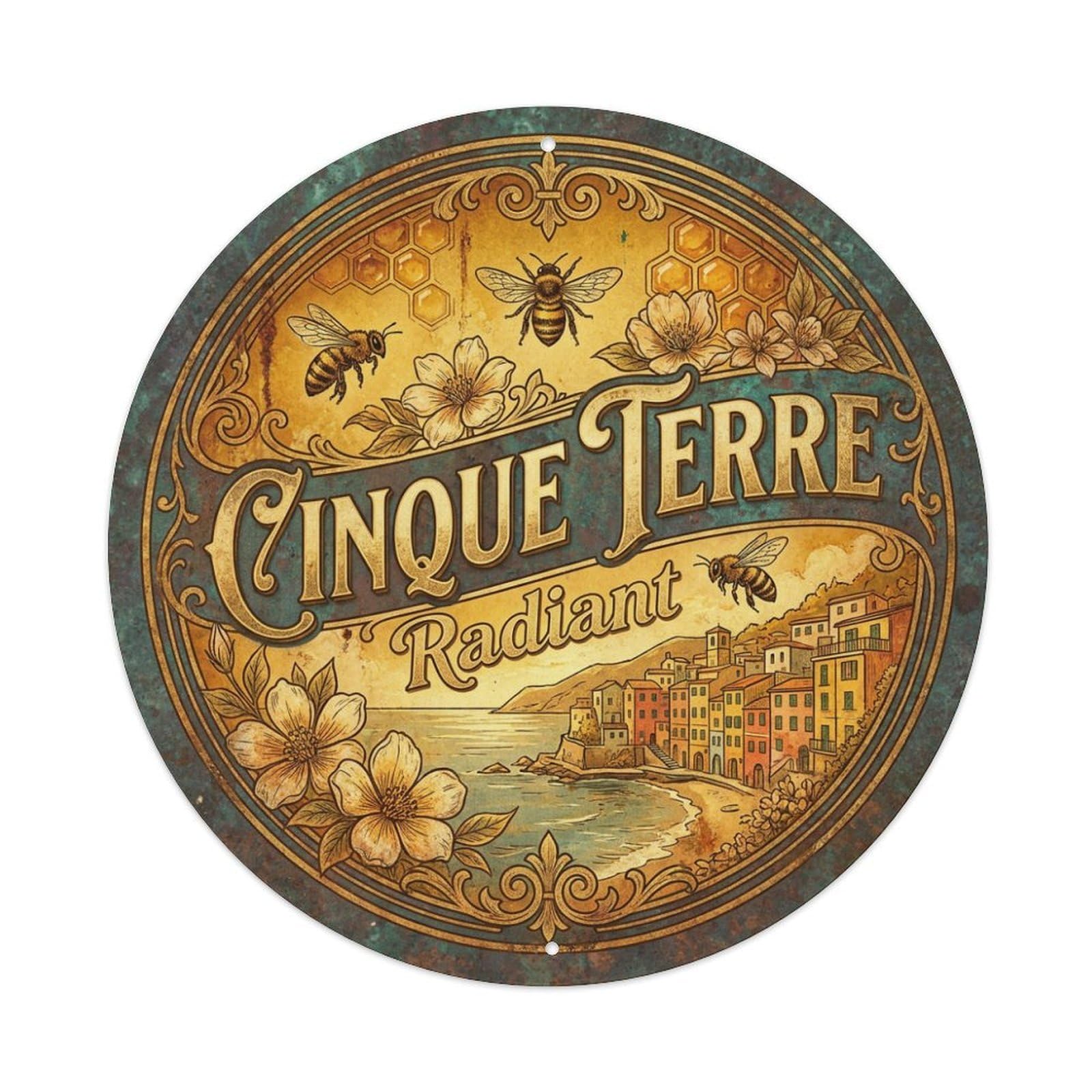 Xanthor Style Vintage Travel Cinque Terre Italy Bright Metal Tin Sign