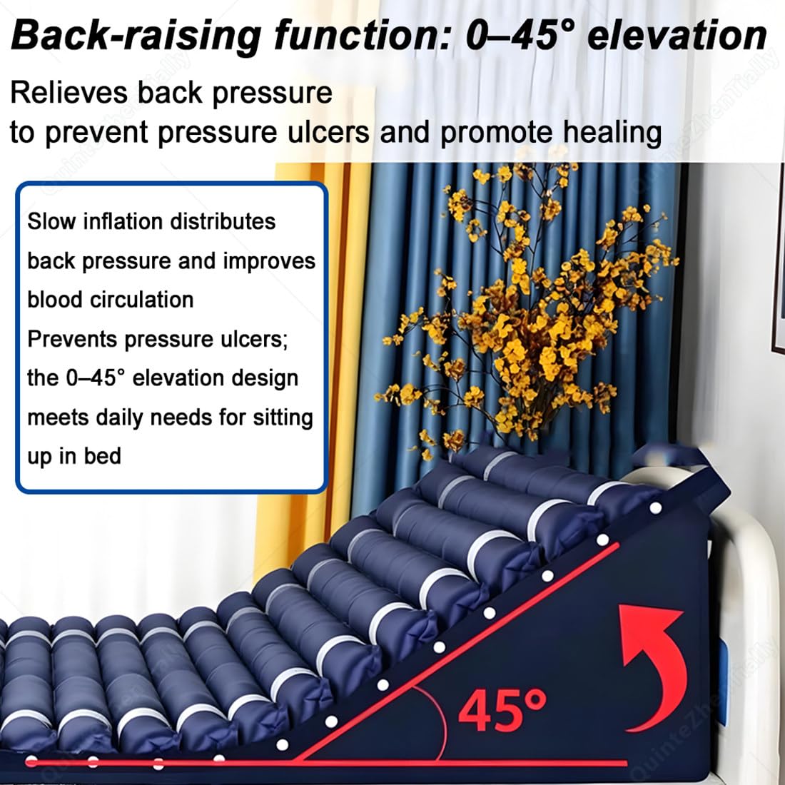 Materasso Pressione Alternata con Pompa,Portata 135 kg | Materasso Antidecubito Gonfiabile,Inclinazione Schienale 0-45°,Rotazione Laterale Circa 25°,per Ersone Costrette Letto