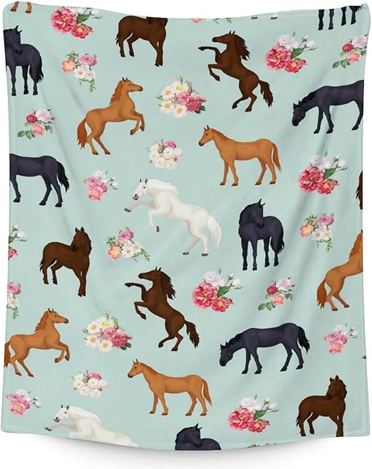 Mercuryelf Horse Blanket Gift - 30x40 Inches Aesthetic Throw Blankets for Girls - Mint Green Soft, Fuzzy & Warm Throws for Lap, Crib