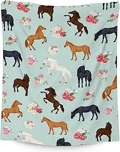 Mercuryelf Horse Blanket Gift - 30x40 Inches Aesthetic Throw Blankets for Girls - Mint Green Soft, Fuzzy & Warm Throws for Lap, Crib