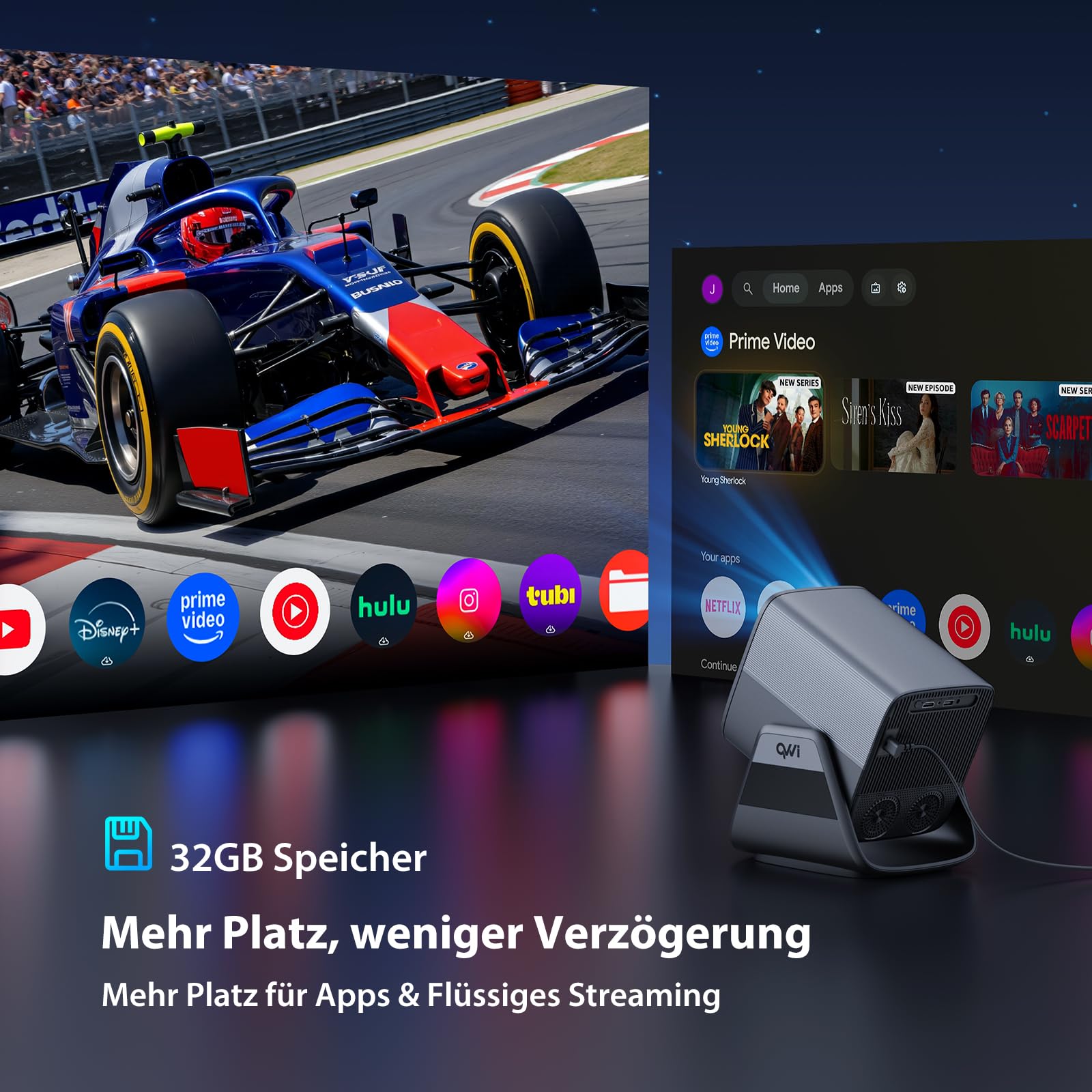 Smart Beamer 1080P HDR10+, 32 GB Speicher【Integrierte Apps】