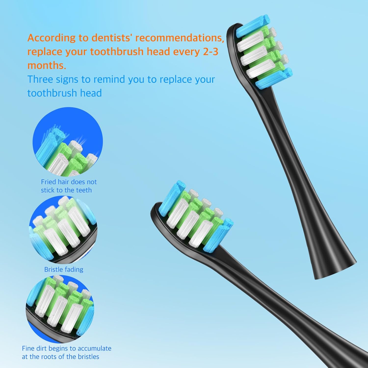 6 Pack Electric Toothbrush Replacement Heads Suitable for Oclean X Pro Elite/X/X Pro/Flow/F1/Air 2-Vacuum-Sealed with Hygienic Caps,Bonus Tongue Scraper & Travel Cup Included-Black
