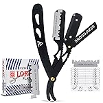 BEAUTICONE Straight Razors for Men, Straight Edge Razor, 100 SingleEdge Blades, Stainless Steel, Barber Razor for Men\'s Shaving, Barber Shaving Knife, Swinglock