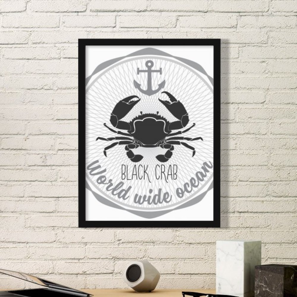 Cadre photo rectangle en bois noir avec motif de crabe croquis DIYthinker