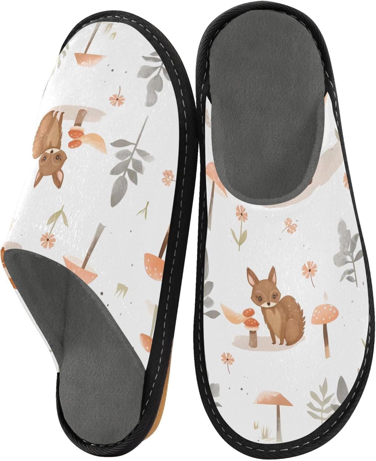 Woodland Fox House Slippers – Cozy Fuzzy Slippers for Guests, Washable & Disposable, Perfect for Shoeless Home, Spa & Hotel Use A111689