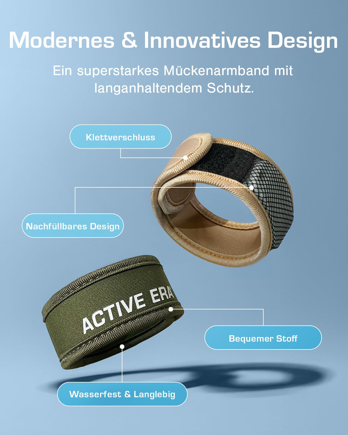 Active Era Mückenschutz Armband (4 Stk), Mückenabwehr Outdoor, Camping - Anti Mückenarmband Kinder & Erwachsene + 8 Nachfüll Tab - Nachfüllbar, Wasserfest, bis zu 80 Tage Schutz, 100% DEET frei