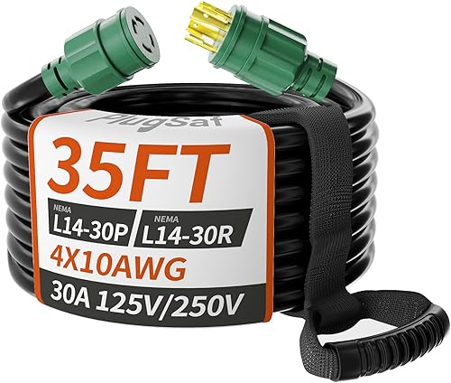Vista 12 de Cable de extensión para generador de 50 pies y 30 amperios, 4 puntas, NEMA L14-30P/L14-30R calibre 10 STW 125/250 V, cable generador de bloqueo