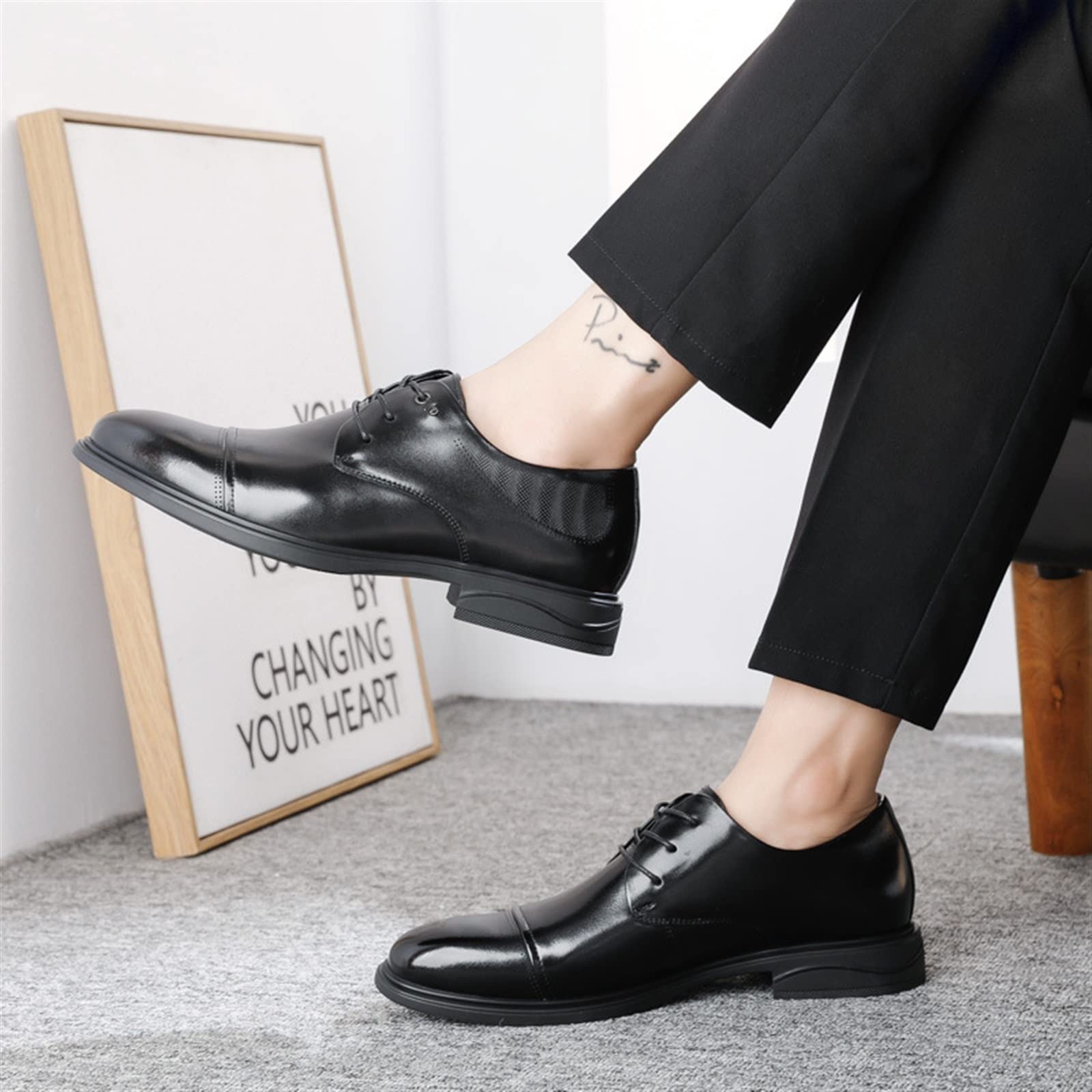 CARZE Scarpe da Lavoro da Uomo Scarpe da Uomo in Pelle Abiti da Cerimonia da Uomo Neri Scarpe comode da Uomo in Vera Pelle Scarpe Eleganti da Uomo(38)