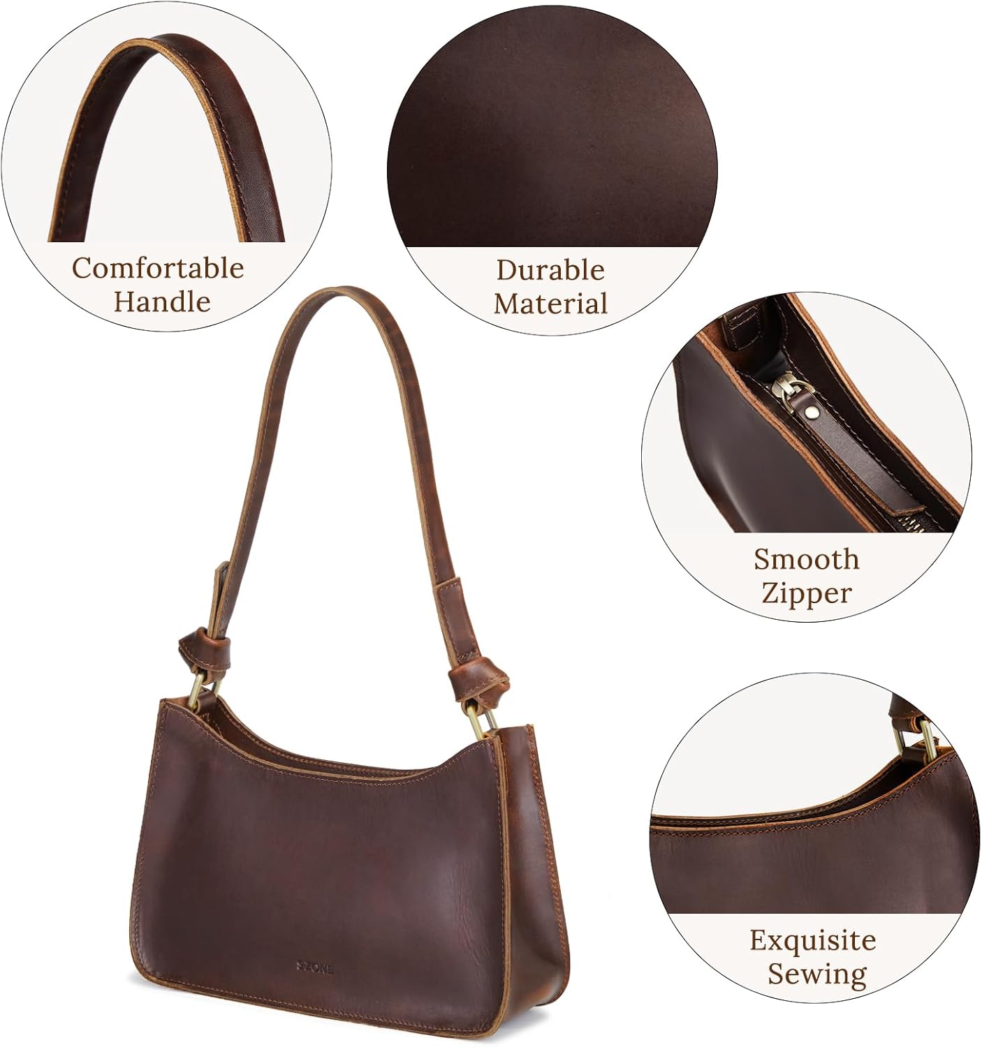 S-ZONE Leather Shoulder Bags for Women Small Shoulder Purse Handbags Clutch Hobo Bag Cute Purses - Image 5