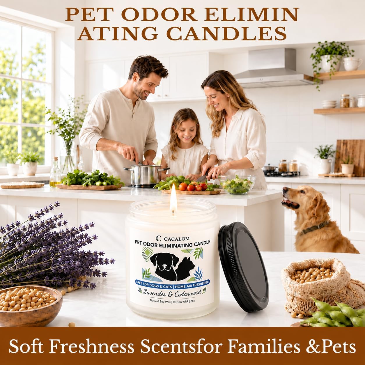 Pet Odor Eliminating Candle, Lavender & Cedarwood, Soy Wax, 7oz