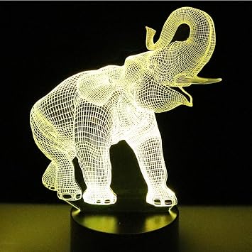 7 Color Changing Night Lamp 3D Atmosphere Bulbing Light 3D Visual Illusion LED Lamp for Kids Toy Christmas Birthday Gifts Elephant