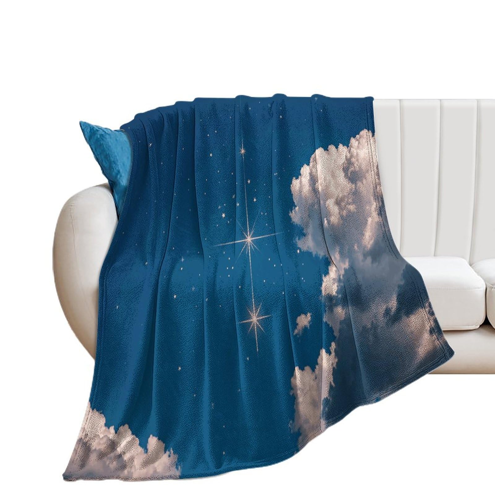 Couverture en flanelle bleu marine et étoiles pour canapé et lit de 167 x 228 cm