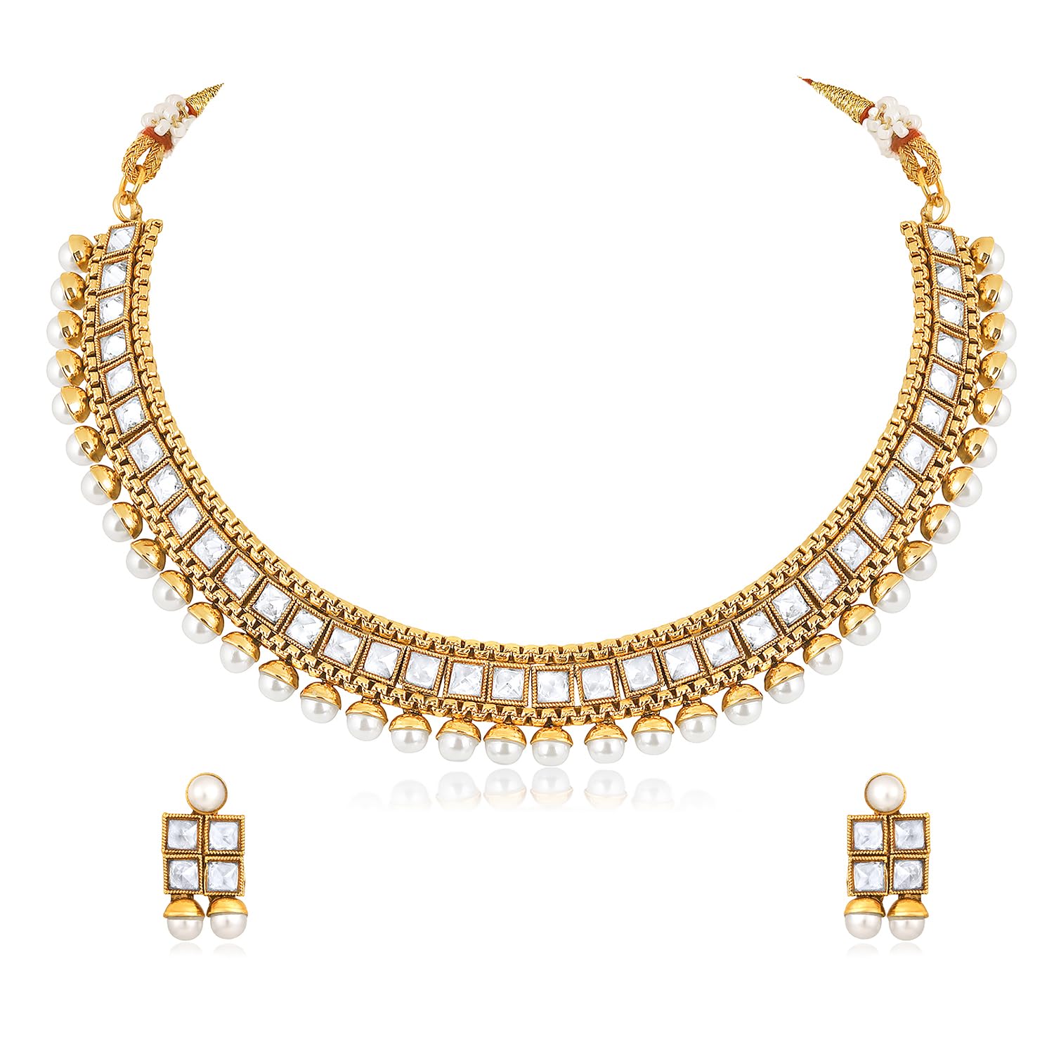 Peora Gold Plated White Crystal & Baby Pearl Studded Necklace & Stud Earrings Set Ethnic Fashion Jewellery for Women & Girls (B0D46M3ZTR) Amazon Price History, Amazon Price Tracker