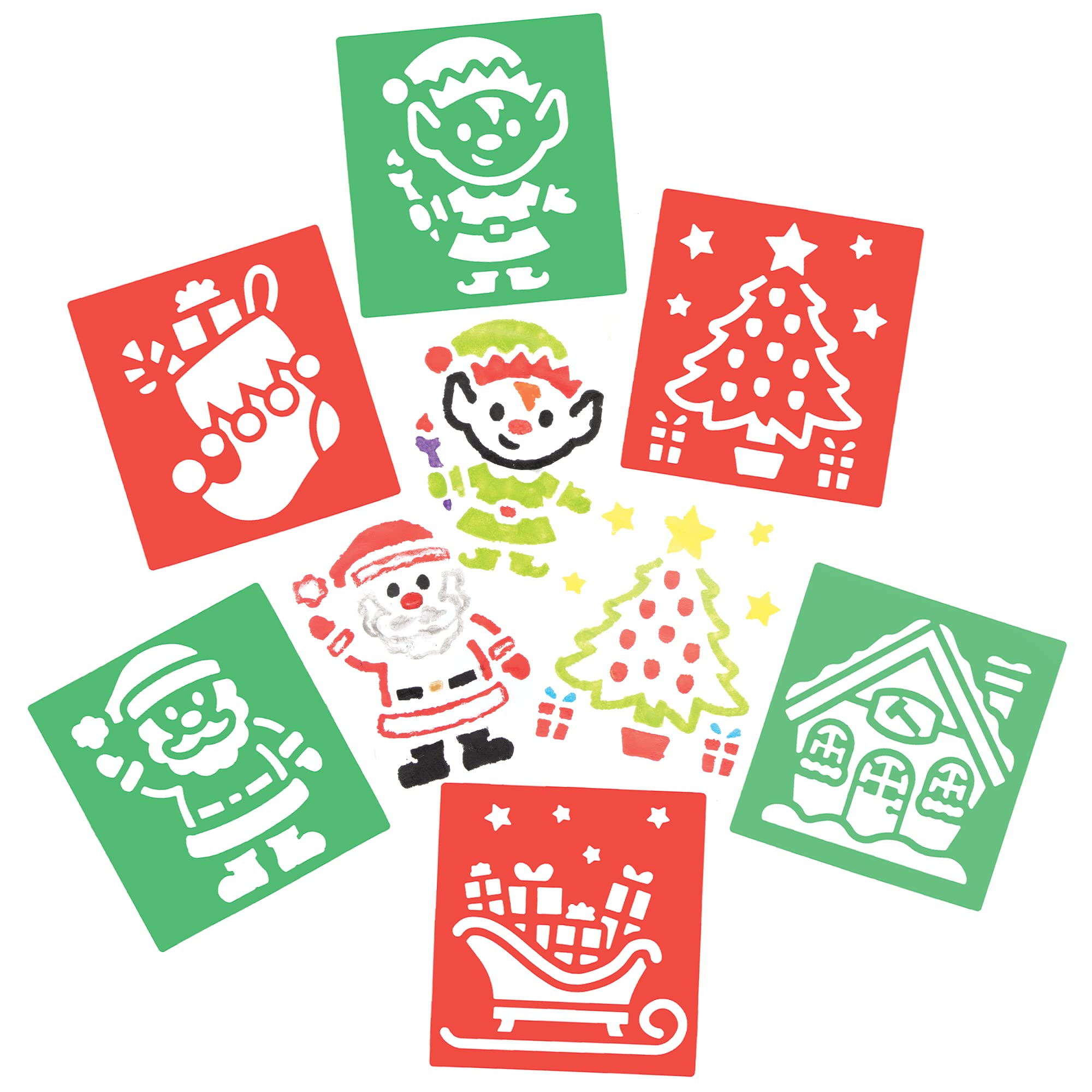 Baker Ross Santa's Workshop Stencils - Pack of 8, Christmas Craft Supplies (FE885)