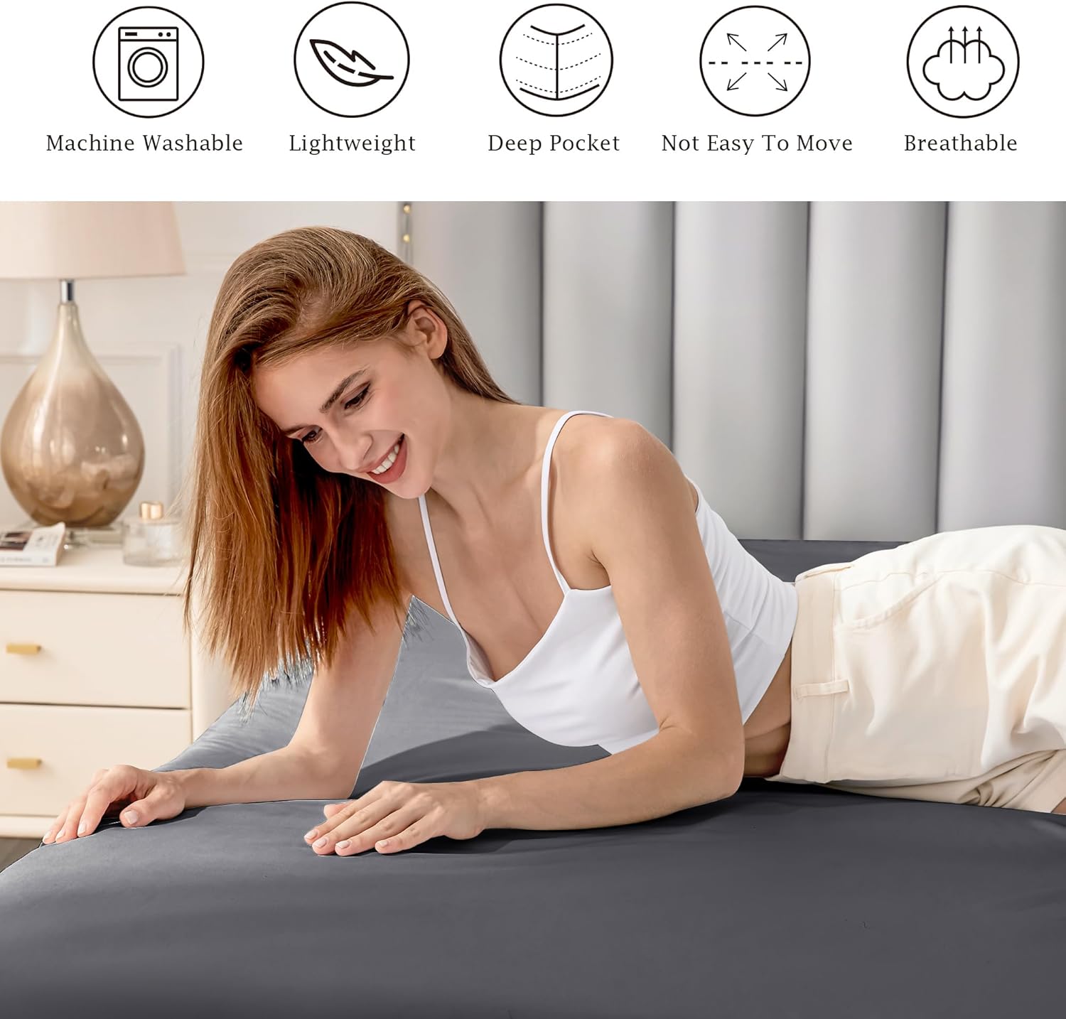 FreshCulture Pure Cotton Fitted Sheets King Size, 300 Thread Count Percale Sheets for King Size Bed, Soft & Breathable Cotton Sheets, Luxury Fitted Sheets Only (King,Charcoal)