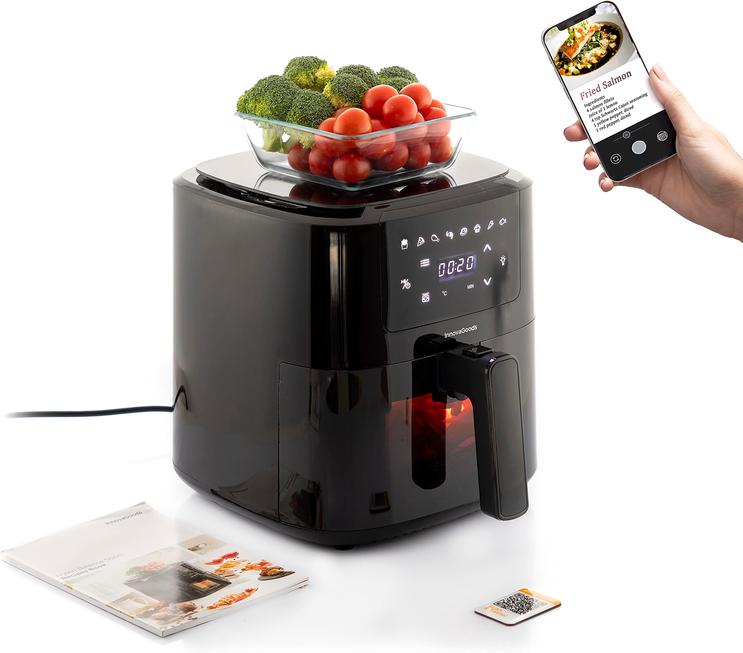 Friteuse à Air Chaud Ultenic K10 5L – 1500W, 11 Programmes, écran Tactile, Noir, Moderne, Sans Huile