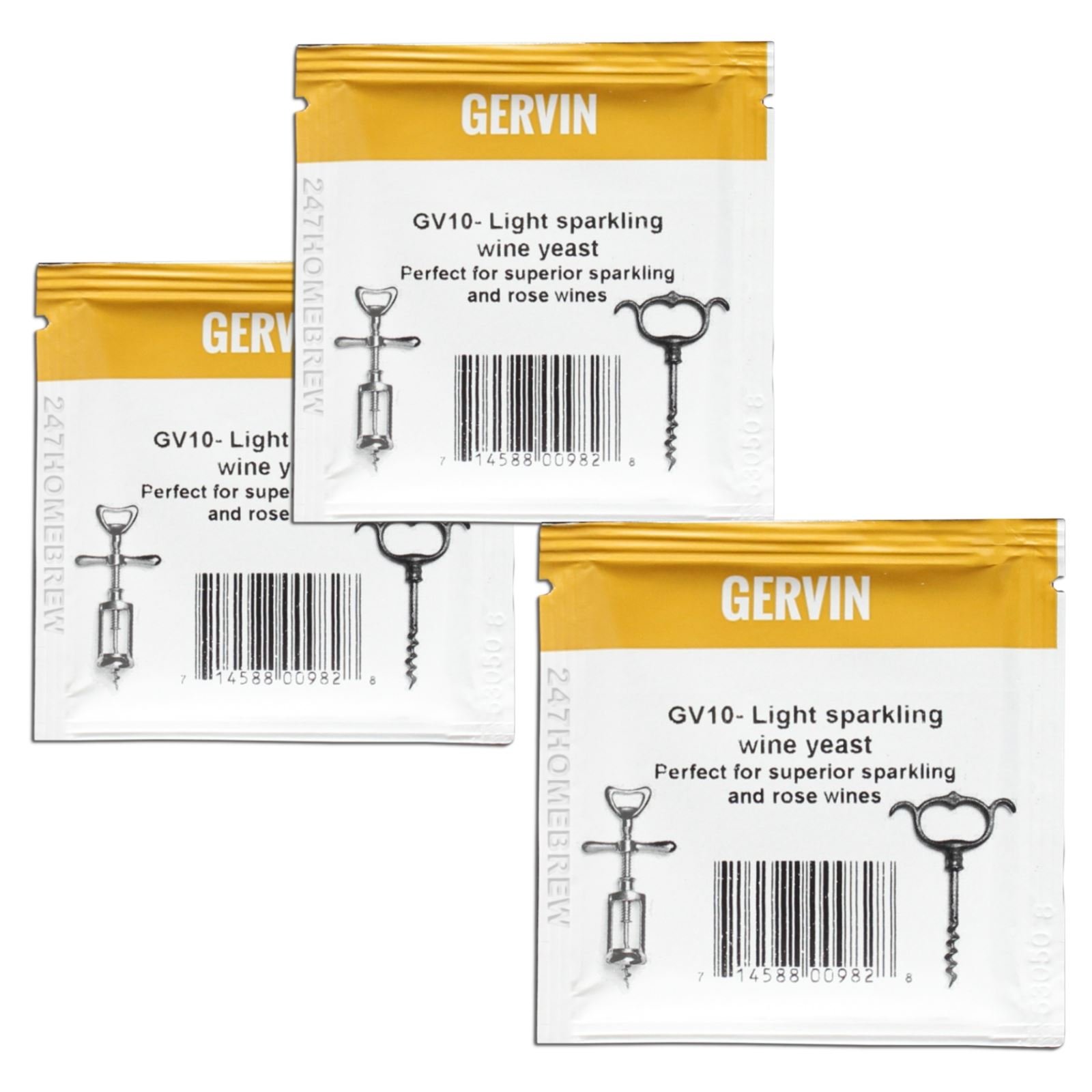 3X Gervin GV10 Wine Yeast 5g Champagne & Dessert Wines 18.5% 5-23L