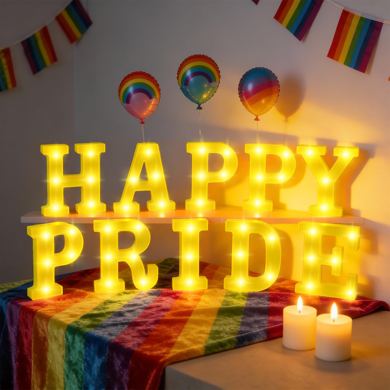 Aurelema Sukkot Large LED Letter Sign LED Lights, Happy Pride, 8.27 Inches