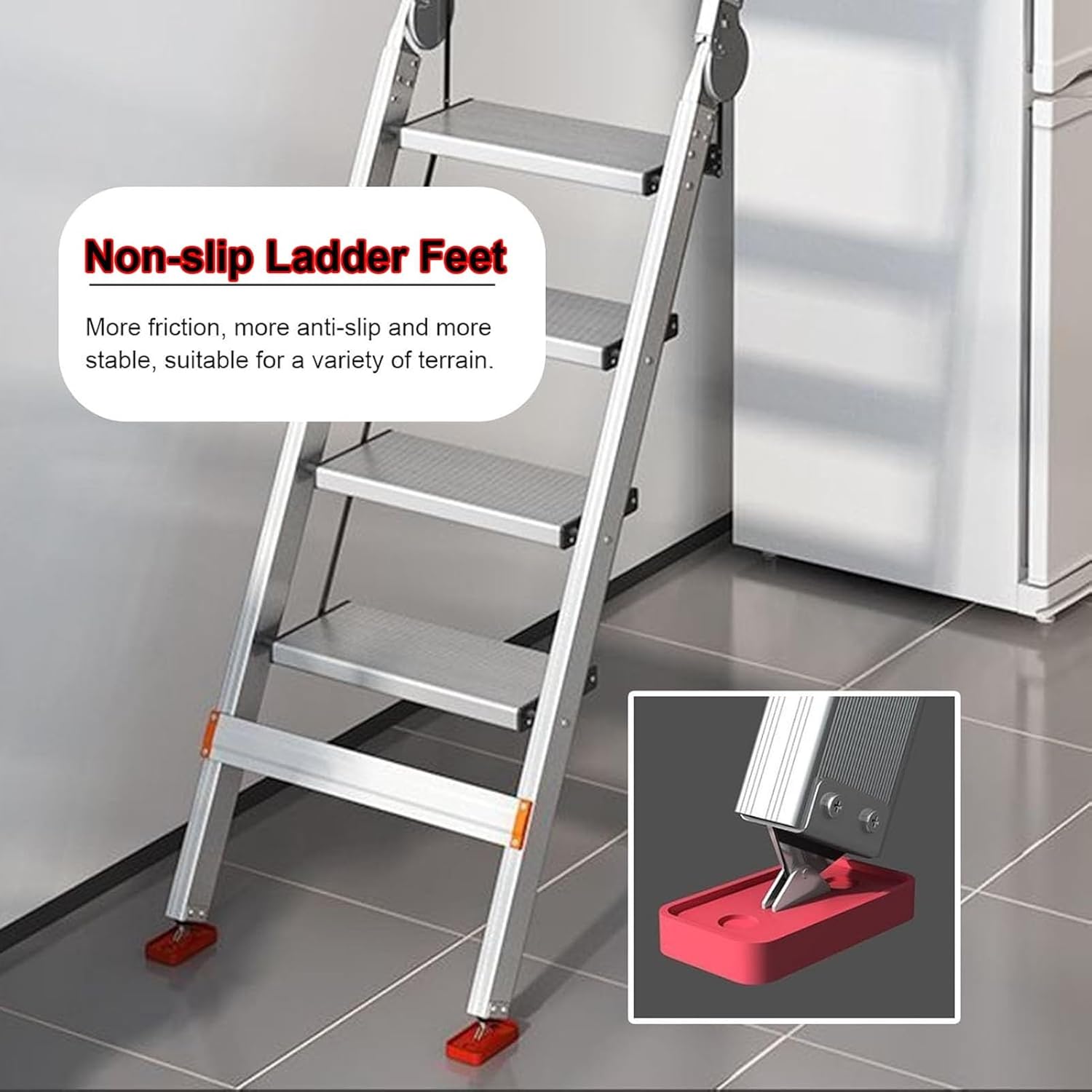 11 Steps Aluminum Alloy Folding Attic Ladder, Portable Emergency Escape Ladder for Basement & Window Well, Adjustable 5.9-10.5ft, Ideal for Apartments & Lofts