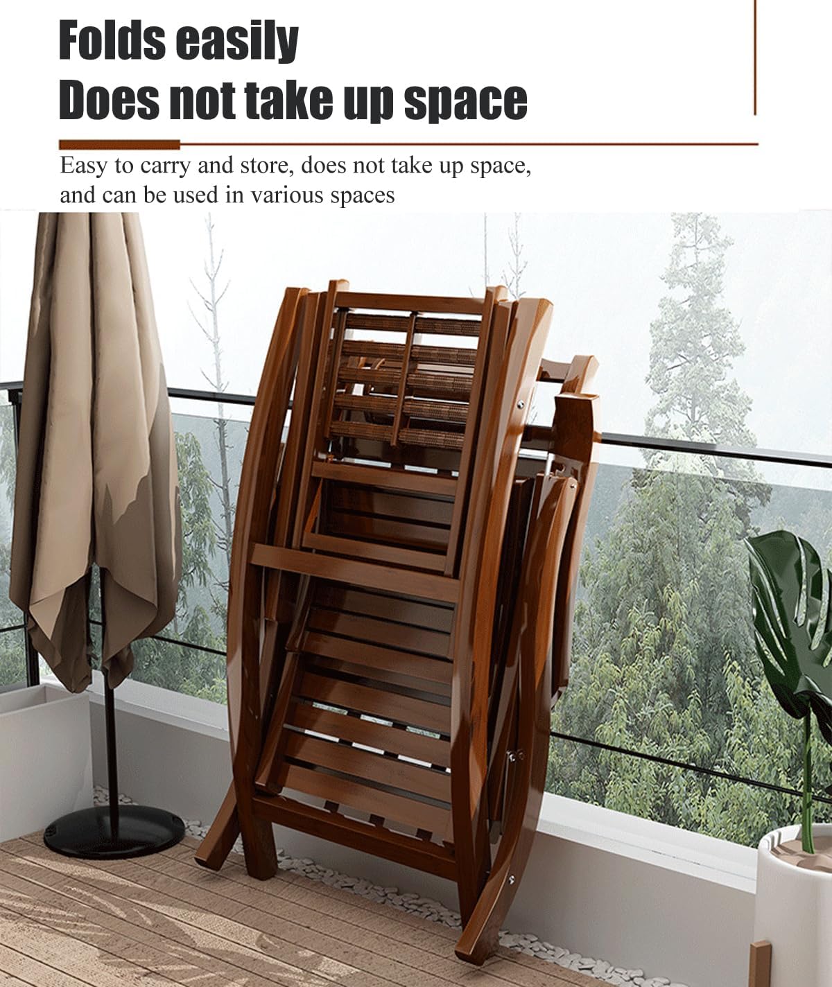 Foldable Deck Chair, Terrace Outdoor Folding Wooden Deck Chair, Garden Poolside Terrace Portable Sunbathing Rocking Chair