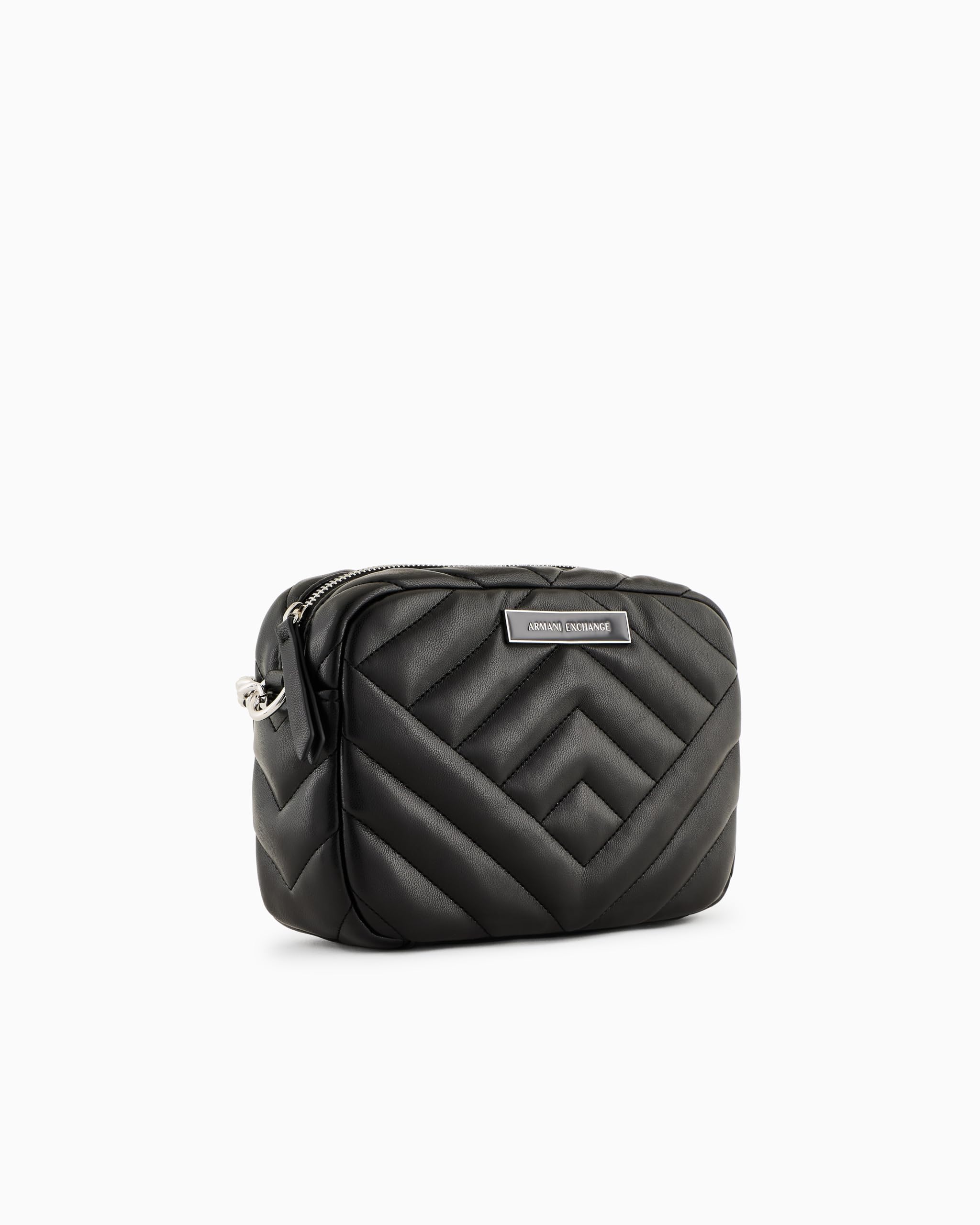 Armani Exchange Borsa tracolla, in similpelle, chiusura con zip metallica a vista, design trapuntato, logo metallico sul davanti, unico scomparto con tasca interna, colore Nero