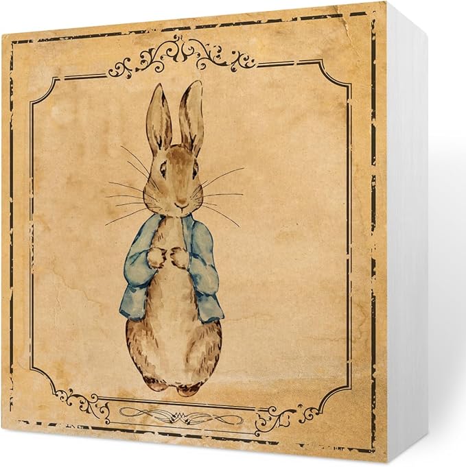 Vintage Easter Decorations Bunny Desk Decor Rustic Farmhouse Rabbit Cute Wood Box Sign Home Office Desk Cubicle Shelf Decor Easter Gifts Idea 5 X 5 Inch