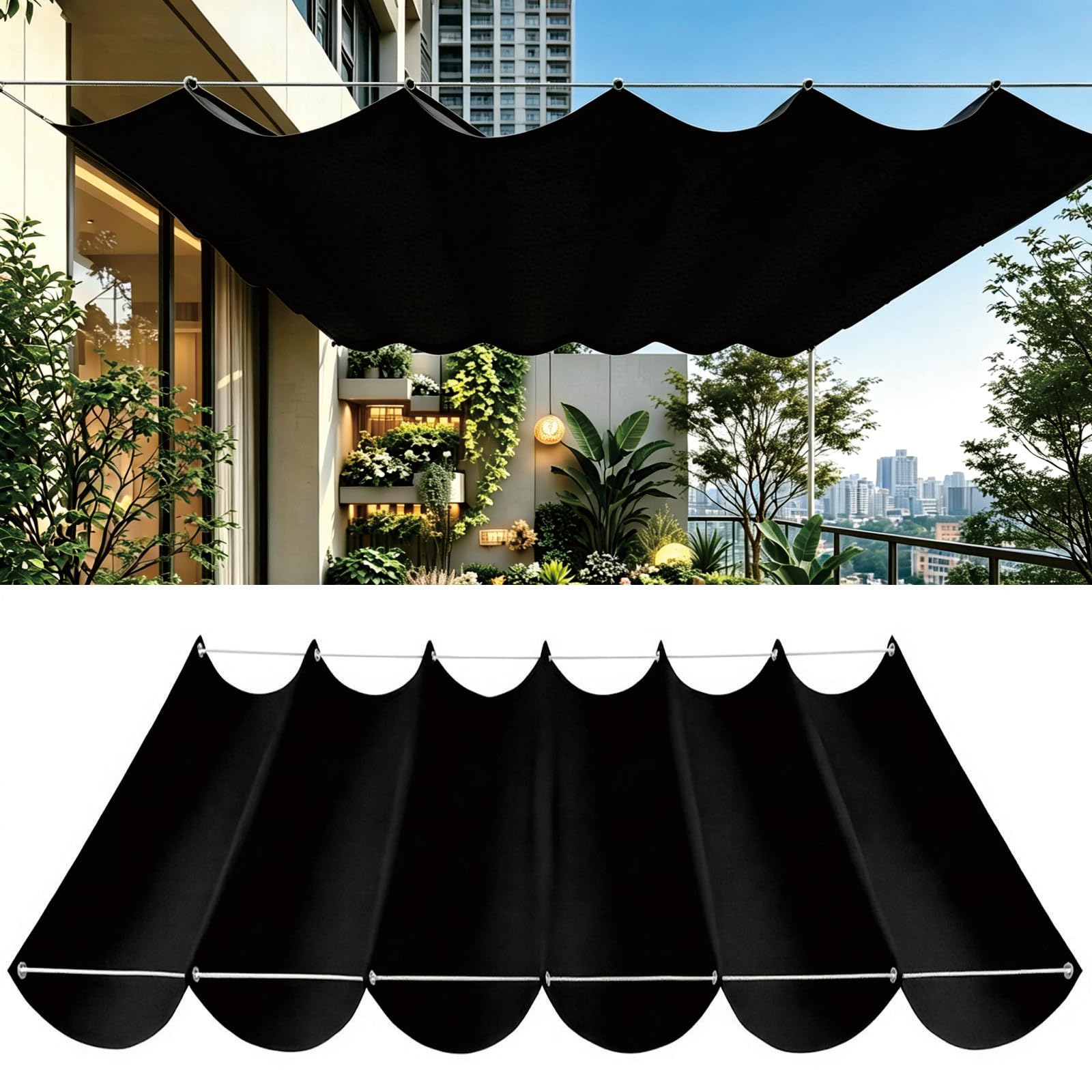 Auvent ondulé pour patio 300 x 355 cm noir, le confort sur votre terrasse